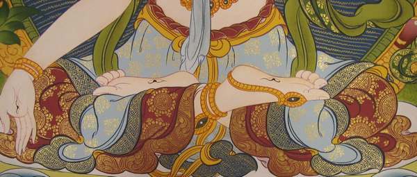 Tibetan Thangka Of White Tara, [24k Real Gold]