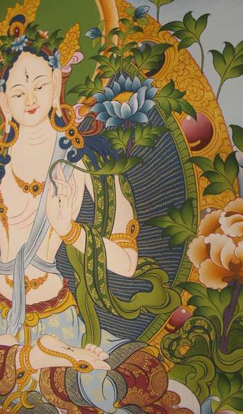 Tibetan Thangka Of White Tara, [24k Real Gold]