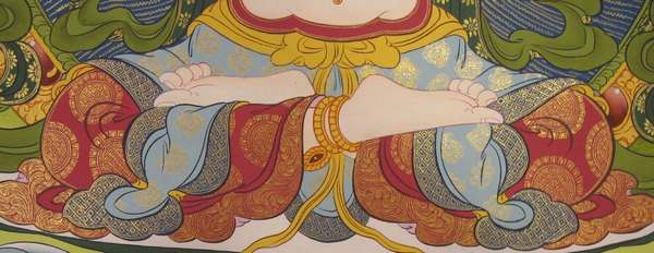 Tibetan Thangka Of Chengrezig, [24k Real Gold]