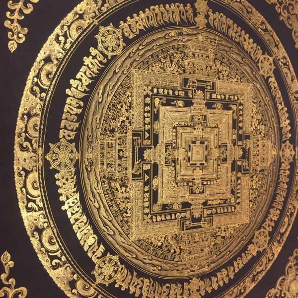 Tibetan Thangka Of All Gold Kalachakra Mandala, [24k Real Gold]