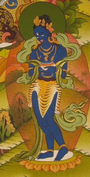 Tibetan Thangka Of Green Tara, [24k Real Gold]