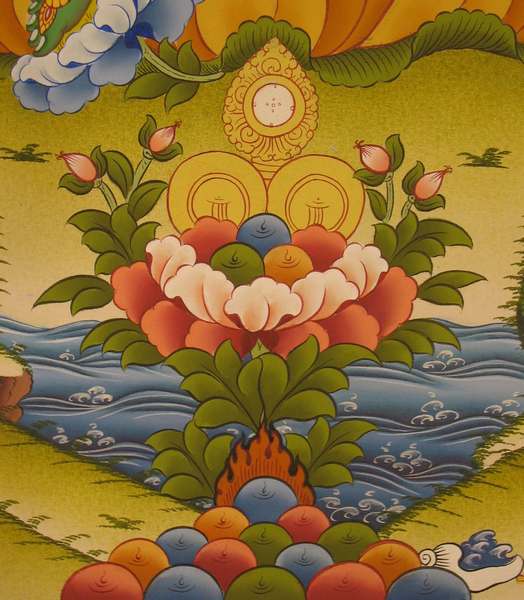 Tibetan Thangka Of Green Tara, [24k Real Gold]