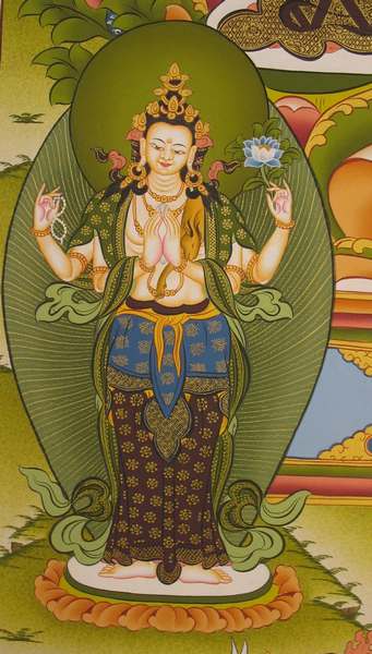 Tibetan Thangka Of Amitabha Buddha, [24k Real Gold]