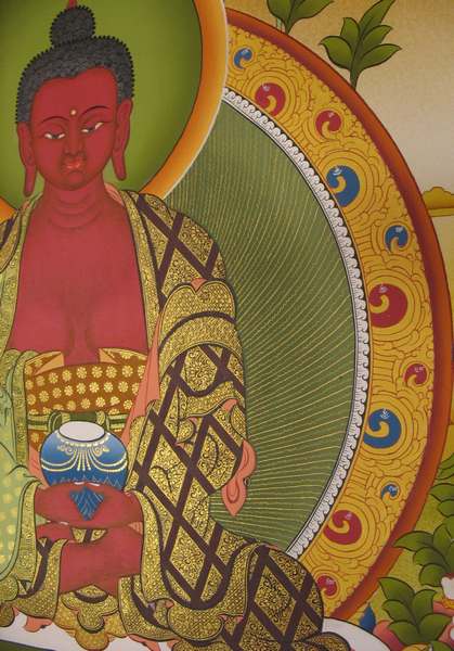 Tibetan Thangka Of Amitabha Buddha, [24k Real Gold]