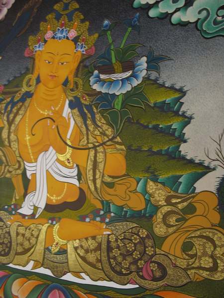 Tibetan Thangka Of Manjushri, [24k Real Gold]