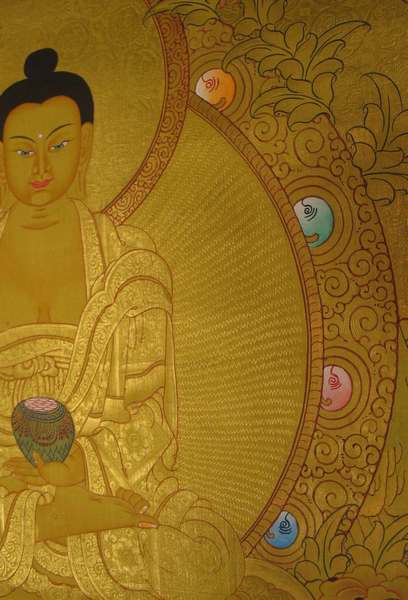 Tibetan Thangka Of Shakyamuni, [24k Real Gold]