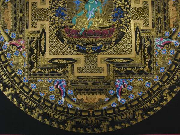 Tibetan Thangka Of Green Tara Mandala, [24k Real Gold]