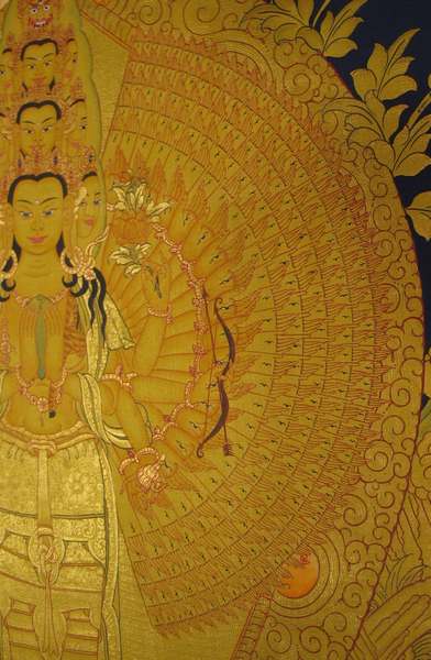 Tibetan Thangka Of Lokeshvara, [24k Real Gold]