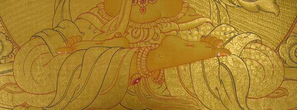 Tibetan Thangka Of Manjuhree, [24k Real Gold]