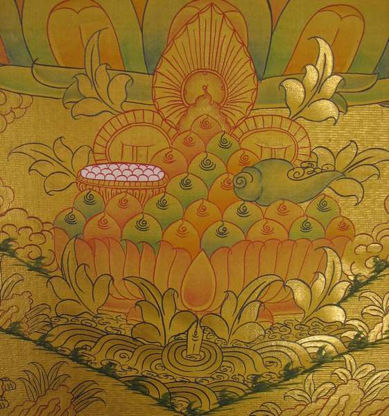 Tibetan Thangka Of Manjuhree, [24k Real Gold]