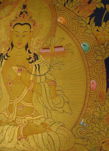 Tibetan Thangka Of Manjuhree, [24k Real Gold]