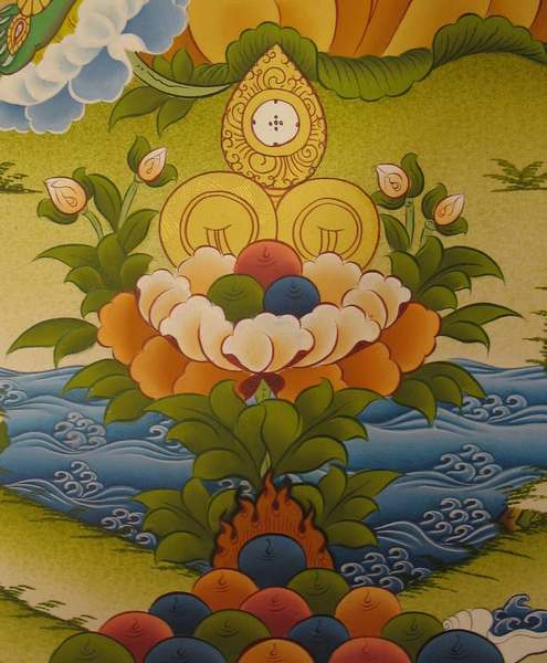 Tibetan Thangka Of Green Tara, [24k Real Gold]