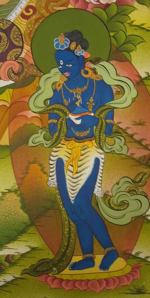 Tibetan Thangka Of Green Tara, [24k Real Gold]