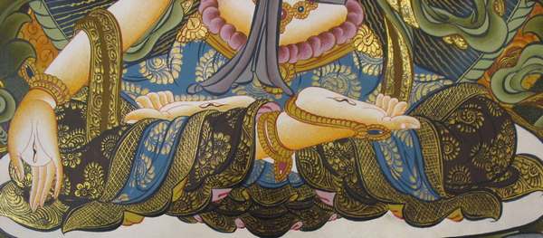 Tibetan Thangka Of White Tara, [24k Real Gold]