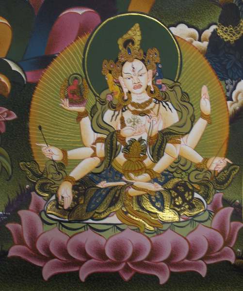 Tibetan Thangka Of White Tara, [24k Real Gold]