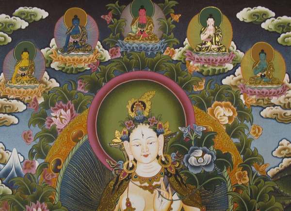 Tibetan Thangka Of White Tara, [24k Real Gold]