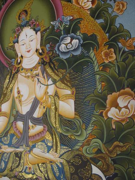 Tibetan Thangka Of White Tara, [24k Real Gold]