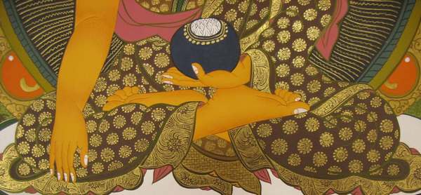 Tibetan Thangka Of Shakyamuni, [24k Real Gold]