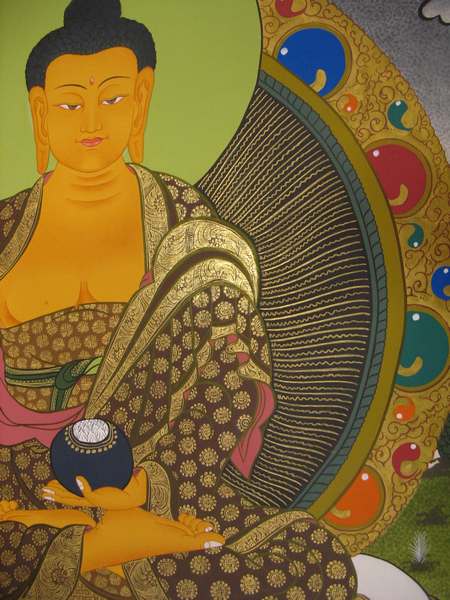 Tibetan Thangka Of Shakyamuni, [24k Real Gold]