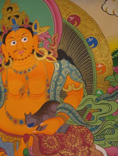 Tibetan Thangka Of Dzambhala, Yellow Jambhala