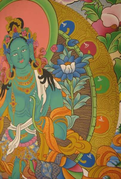 Tibetan Thangka Of Green Tara