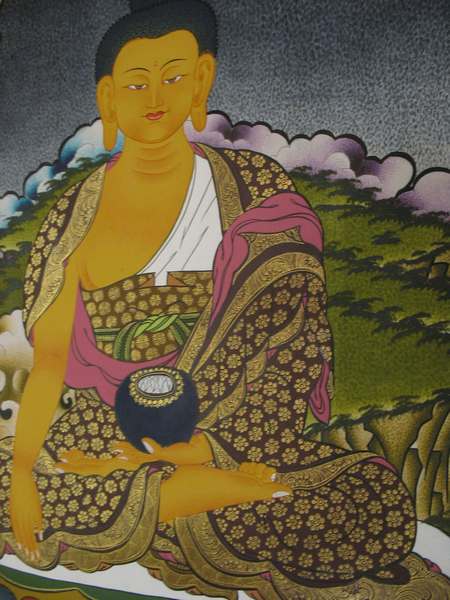 Tibetan Thangka Of Shakyamuni, [24k Real Gold]