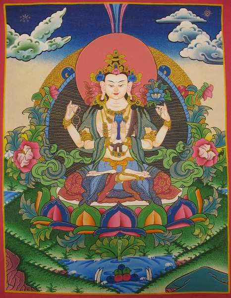 Tibetan Thangka Of Chengrezig