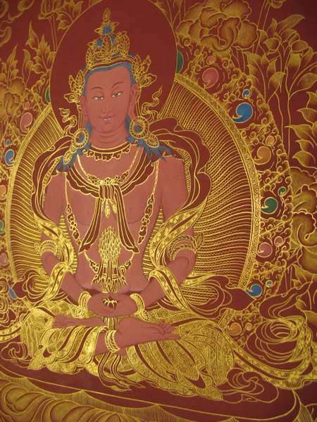 Tibetan Thangka Of Amitayus, [24k Real Gold]