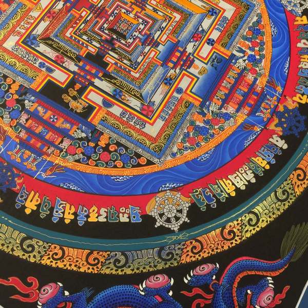 Tibetan Thangka Of Kalachakra Mandala With Dragon Motif, [24k Real Gold]