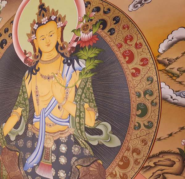 Tibetan Thangka Of Maitreya, [24k Real Gold]