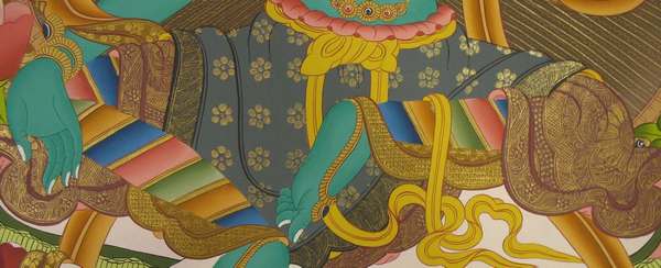 Tibetan Thangka Of Green Tara, [24k Real Gold]