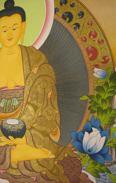 Tibetan Thangka Of Shakyamuni, [24k Real Gold]