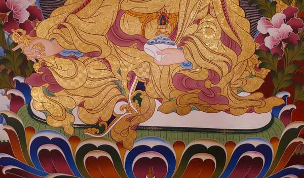 Tibetan Thangka Of Guru Rinpoche, [24k Real Gold]