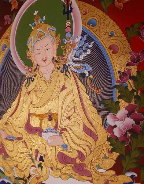 Tibetan Thangka Of Guru Rinpoche, [24k Real Gold]