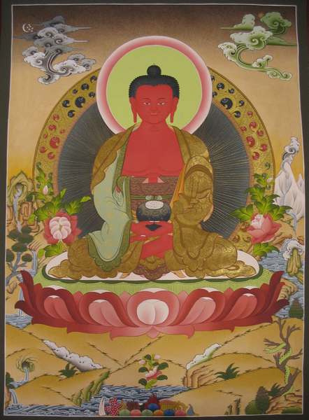 Tibetan Thangka Of Amitabha, [24k Real Gold]