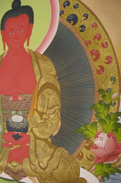 Tibetan Thangka Of Amitabha, [24k Real Gold]