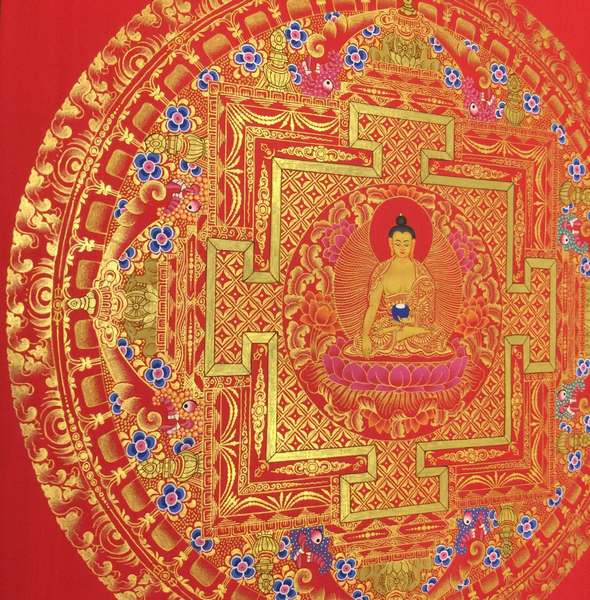 Tibetan Thangka Of Shakyamuni Mandala, [24k Real Gold]