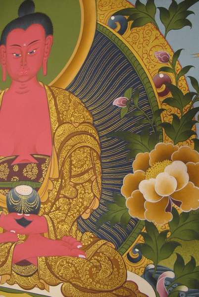 Tibetan Thangka Of Amitabha Buddha, [24k Real Gold]