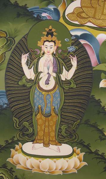 Tibetan Thangka Of Amitabha Buddha, [24k Real Gold]