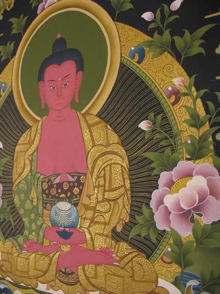 Tibetan Thangka Of Amitabha Buddha, [24k Real Gold]