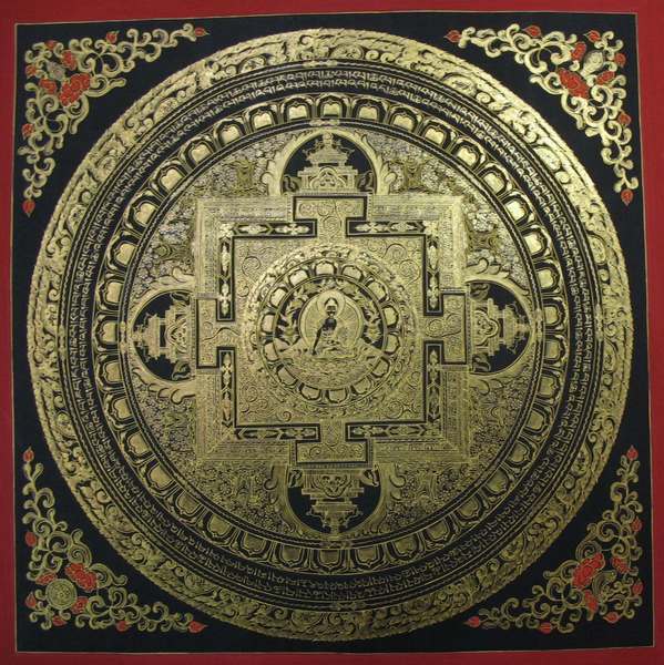 Tibetan Thangka Of Shakyamuni Mandala, [24k Real Gold]