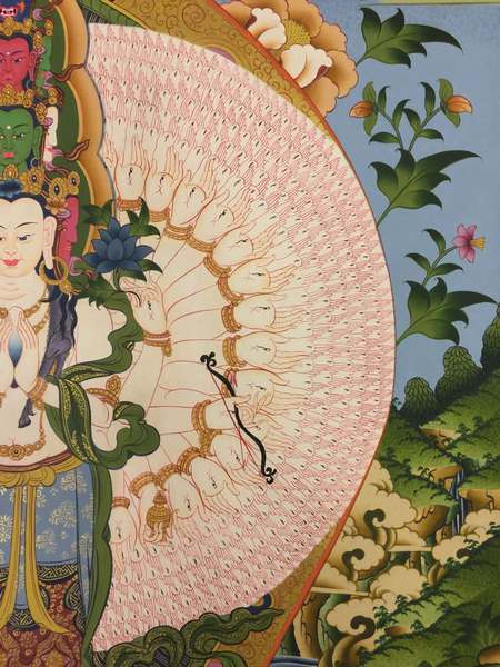 Tibetan Thangka Of Lokeshvara, [24k Real Gold]