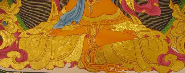 Tibetan Thangka Of Manjushri, [24k Real Gold]