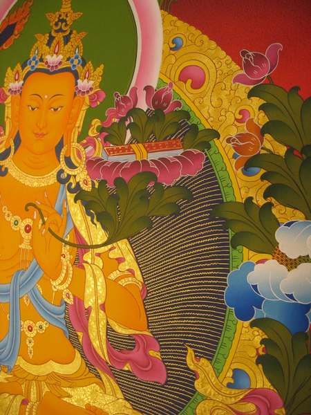 Tibetan Thangka Of Manjushri, [24k Real Gold]