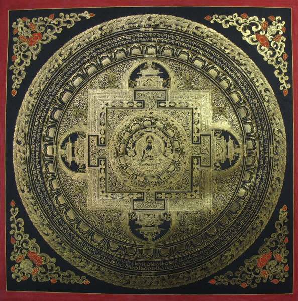 Tibetan Thangka Of Shakyamuni Mandala, [24k Real Gold]