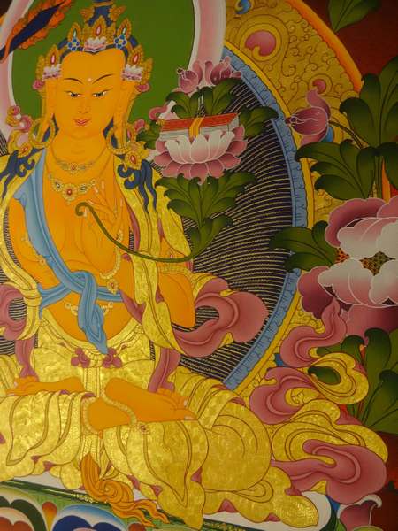 Tibetan Thangka Of Manjushri, [24k Real Gold]