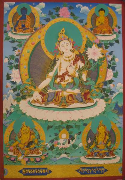 [old Stock], Tibetan Thangka Of White Tara, [24k Real Gold]