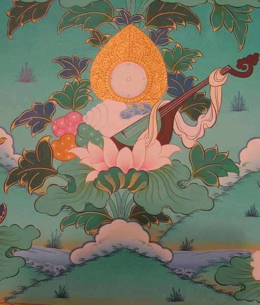 [old Stock], Tibetan Thangka Of White Tara, [24k Real Gold]