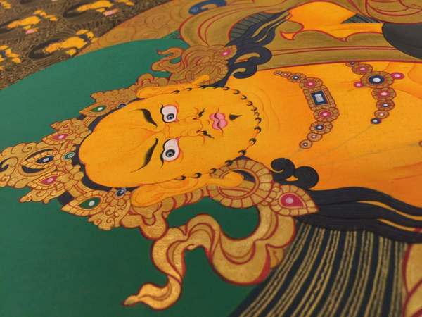 [master Quality] Tibetan Thangka Of Dzambhala, Yellow Jambhala, [24k Real Gold]