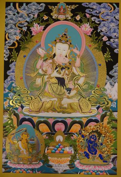 [hq] Tibetan Thangka Of Vajrasattva With Consort, [shakti], Yab-yum, [24k Real Gold]